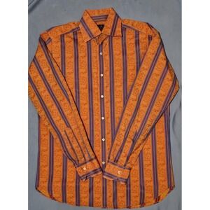 Etro Cotton Floral Button Down Shirt Top Orange Purple Striped‎ Womens Size 39